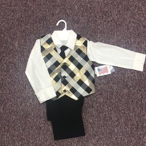 Boy black/Gold Metallic check 4pc Outfit